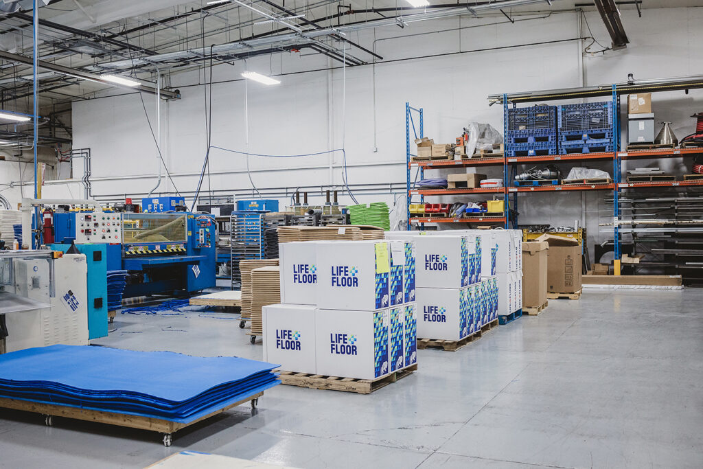 boxes of Life Floor in a facility